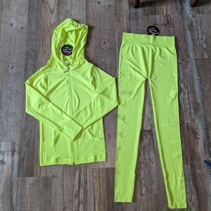NWT Love J 2 Pc Seamless Zip Hoodie & Leggings Set Size S/M - Neon Lime